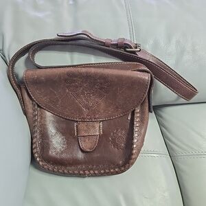 Patricia Nash Brown Pebble‎ Leather Saddle Bag Handbag Flap Crossbody Bag